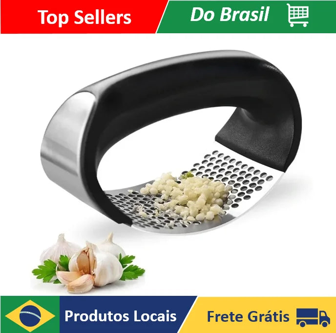 Kit 2 peças Espremedor de Alho com Amassador de Batata e feijão Ambos de aço Inox e Cabo de Pvc