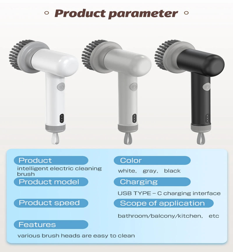 Escova Elétrica de Limpeza 5 em 1 sem Fio Limpador Multiuso Prático para cozinha banheiro